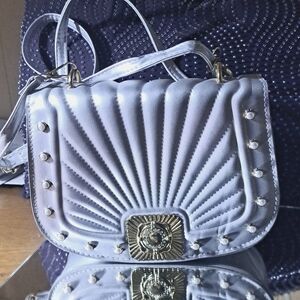 Cartera para Mujer . Mediana stardar . Color Plateado. Con broche dorado imán.